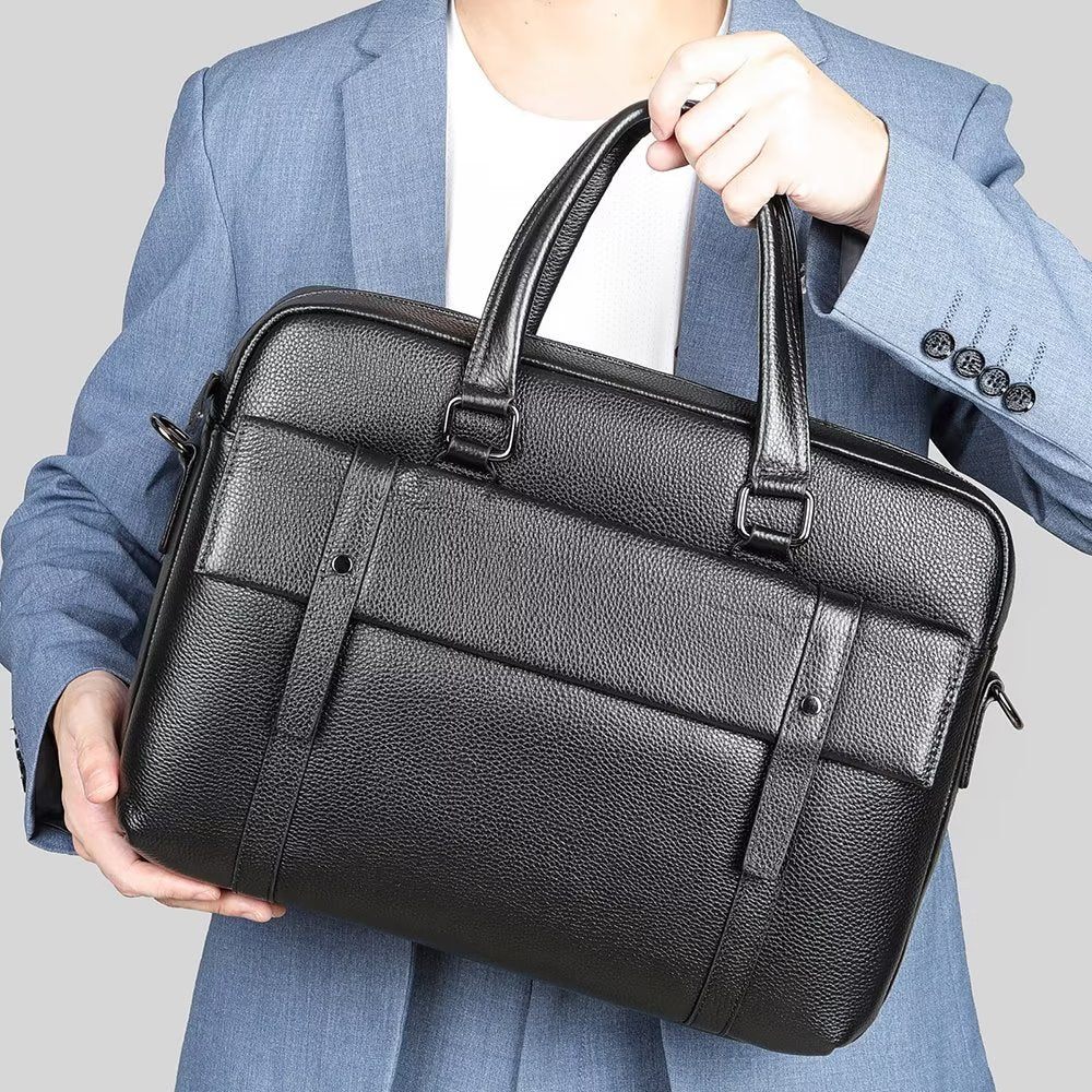 Porte-documents Pour Hommes Organisateur Luxe Cuir À Double Compartiment Mallette D'affaires - Noir