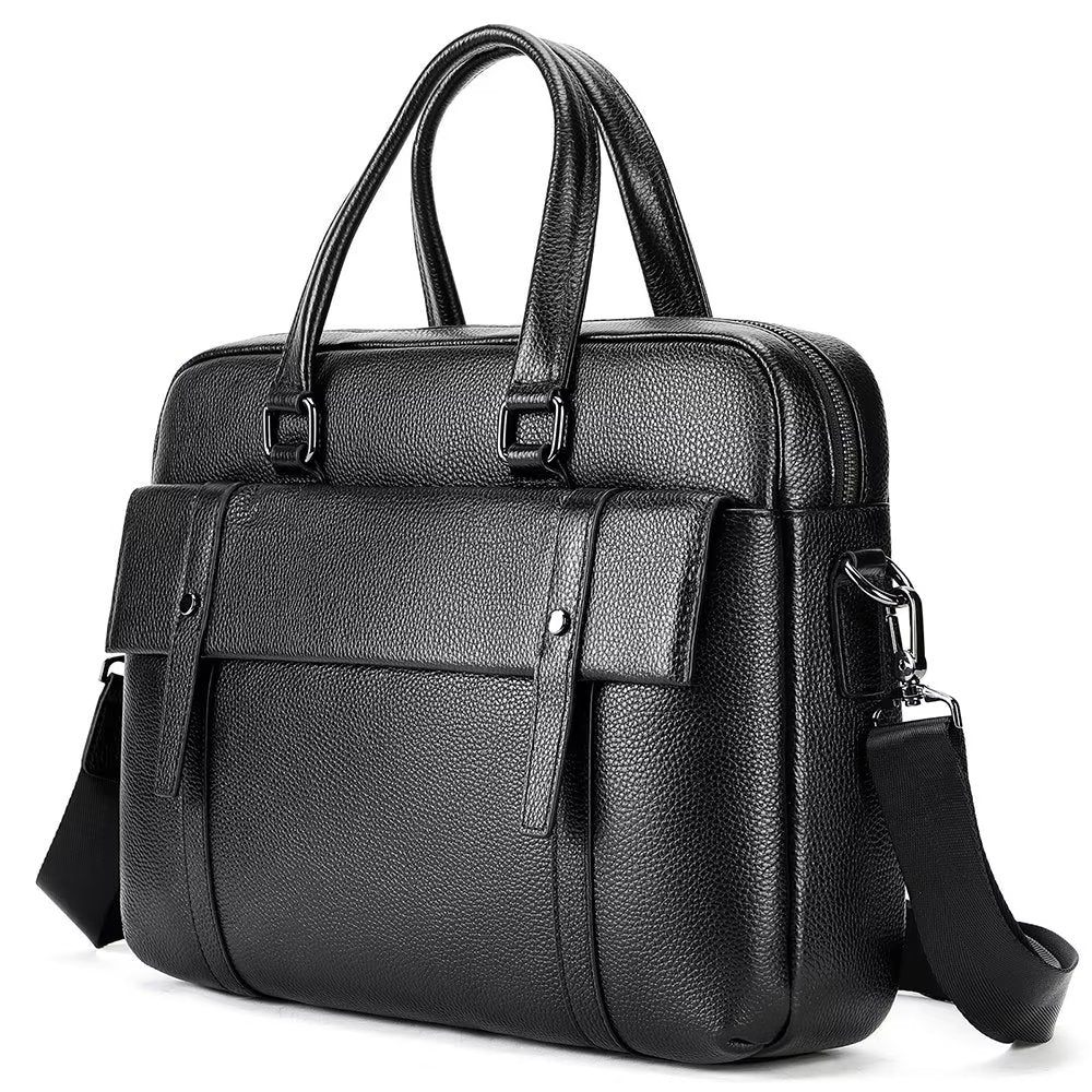 Porte-documents Pour Hommes Organisateur Luxe Cuir À Double Compartiment Mallette D'affaires - Noir