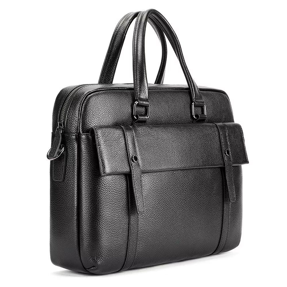 Porte-documents Pour Hommes Organisateur Luxe Cuir À Double Compartiment Mallette D'affaires - Noir