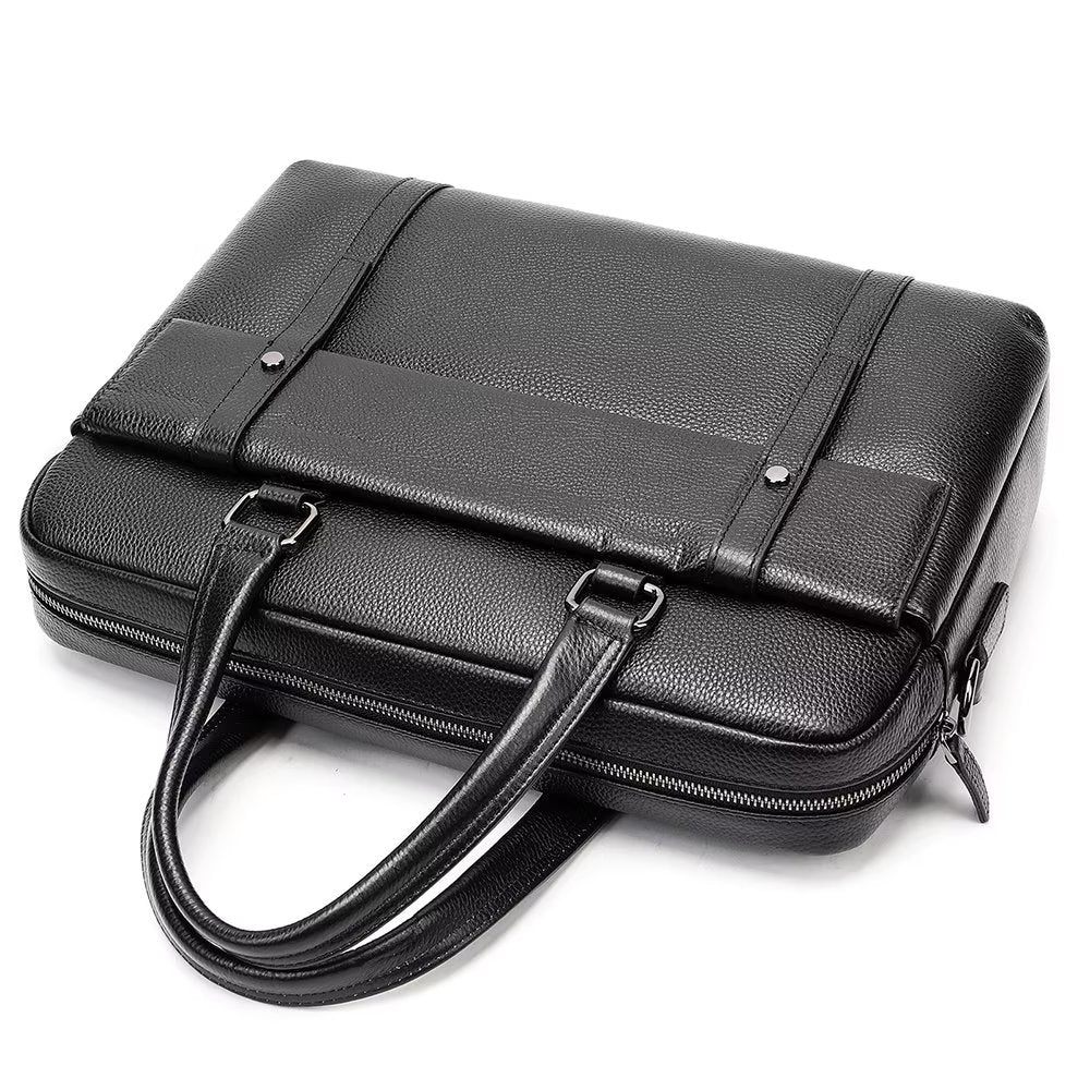 Porte-documents Pour Hommes Organisateur Luxe Cuir À Double Compartiment Mallette D'affaires - Noir