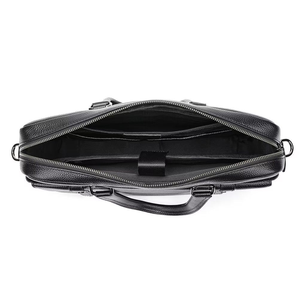 Porte-documents Pour Hommes Organisateur Luxe Cuir À Double Compartiment Mallette D'affaires - Noir