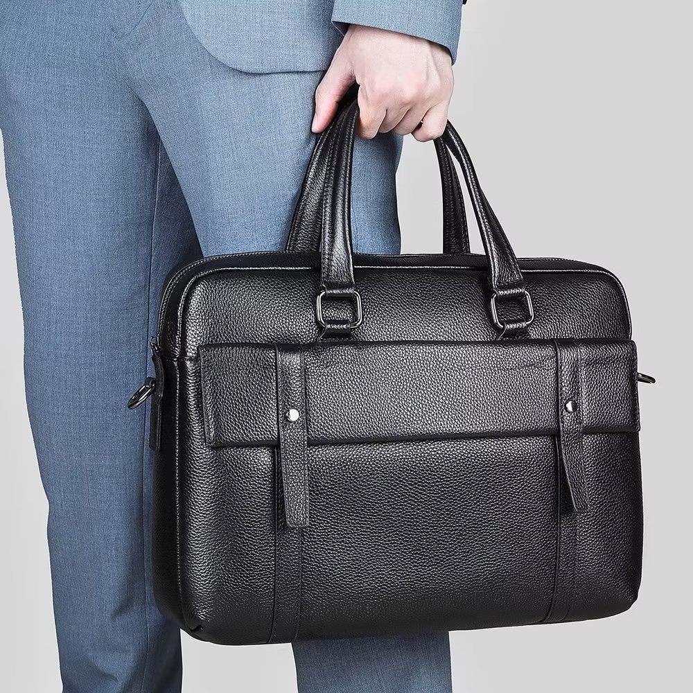 Porte-documents Pour Hommes Organisateur Luxe Cuir À Double Compartiment Mallette D'affaires - Noir