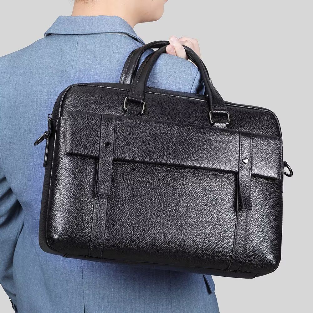 Porte-documents Pour Hommes Organisateur Luxe Cuir À Double Compartiment Mallette D'affaires - Noir