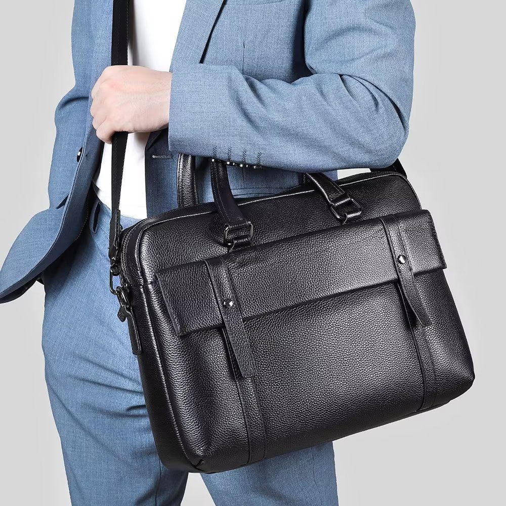 Porte-documents Pour Hommes Organisateur Luxe Cuir À Double Compartiment Mallette D'affaires - Noir