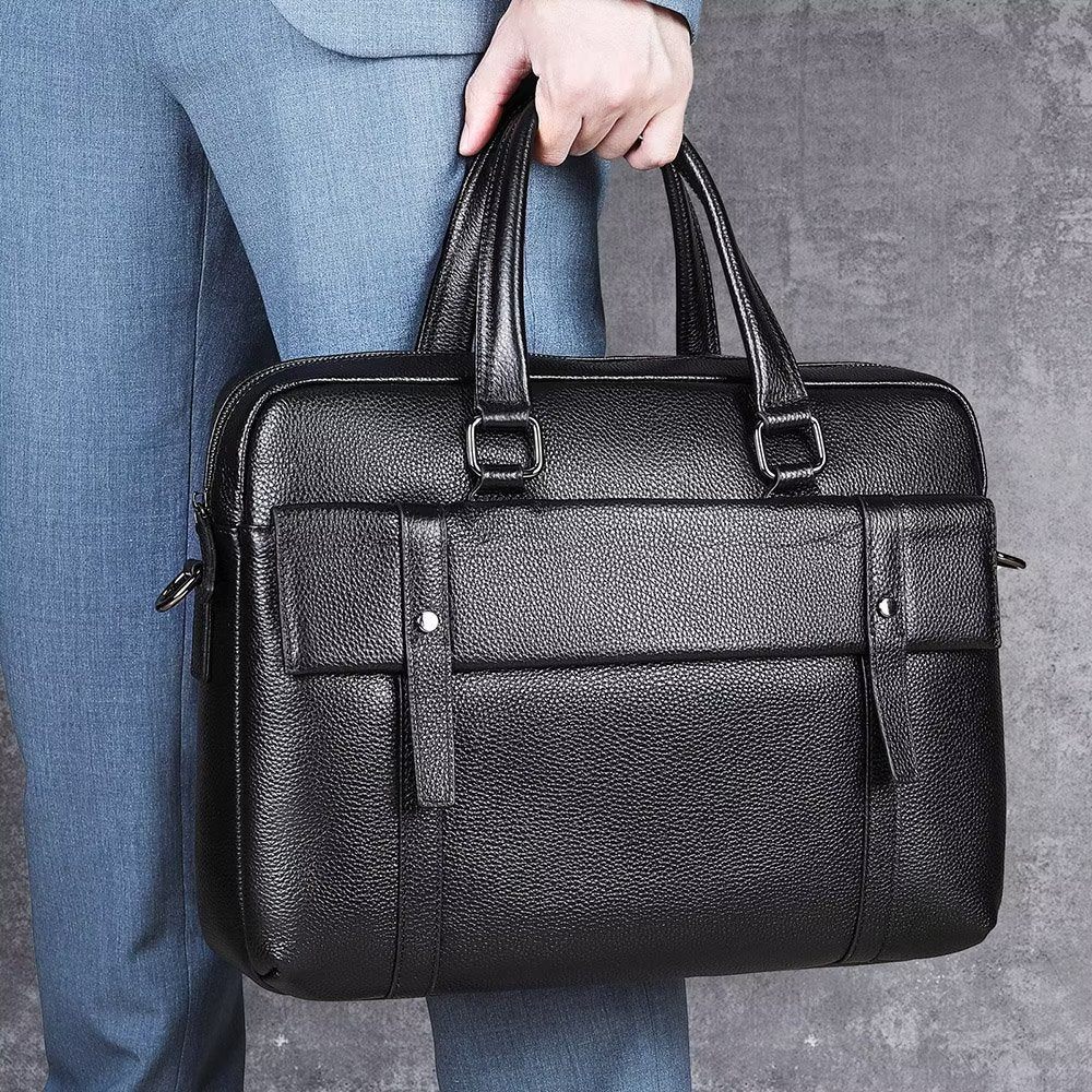 Porte-documents Pour Hommes Organisateur Luxe Cuir À Double Compartiment Mallette D'affaires - Noir