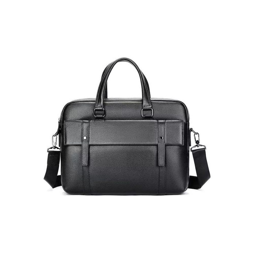 Porte-documents Pour Hommes Organisateur Luxe Cuir À Double Compartiment Mallette D'affaires - Noir