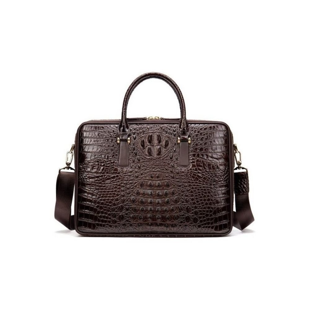 Porte-documents Pour Hommes Sac À Main Bureau Ordinateur Portable Cuir Crocodile Exquis - Café