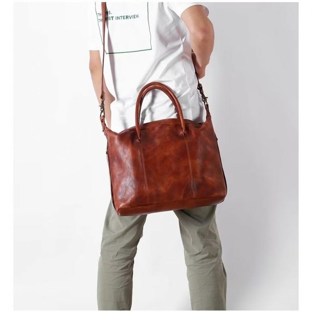 Porte-documents Pour Hommes Sac Voyage Luxe Cuir Vache - Rouge