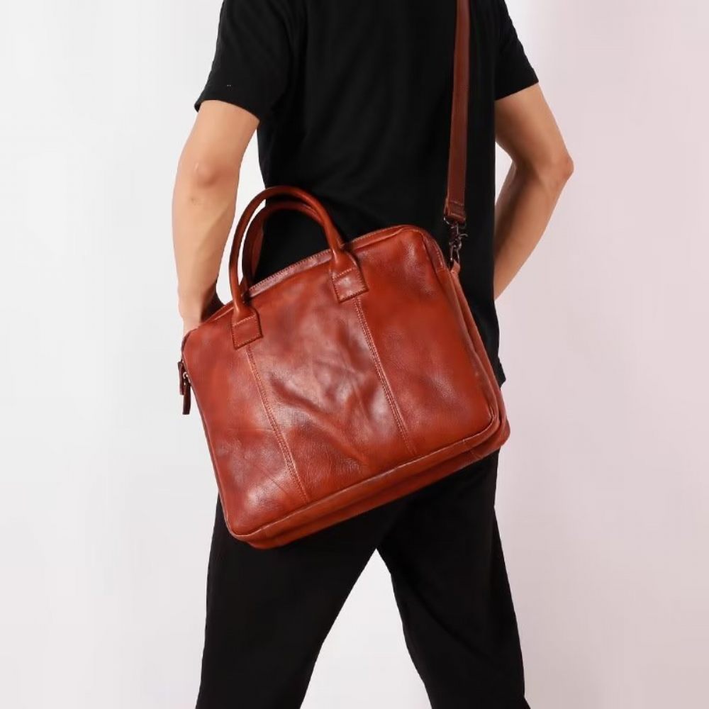 Porte-documents Pour Hommes Sac Voyage Luxe Cuir Vache - Rouge