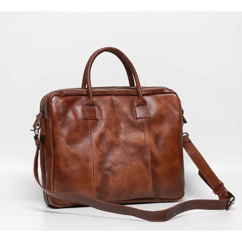 Porte-documents Pour Hommes Sac Voyage Luxe Cuir Vache - Café