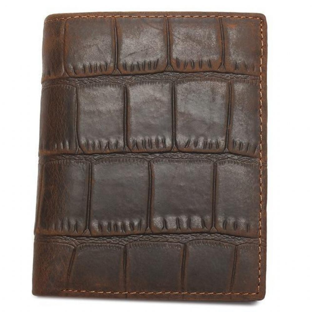 Portefeuilles Pour Hommes Luxe Cuir Crocodile Motif Exotique Courts - Café Vertical