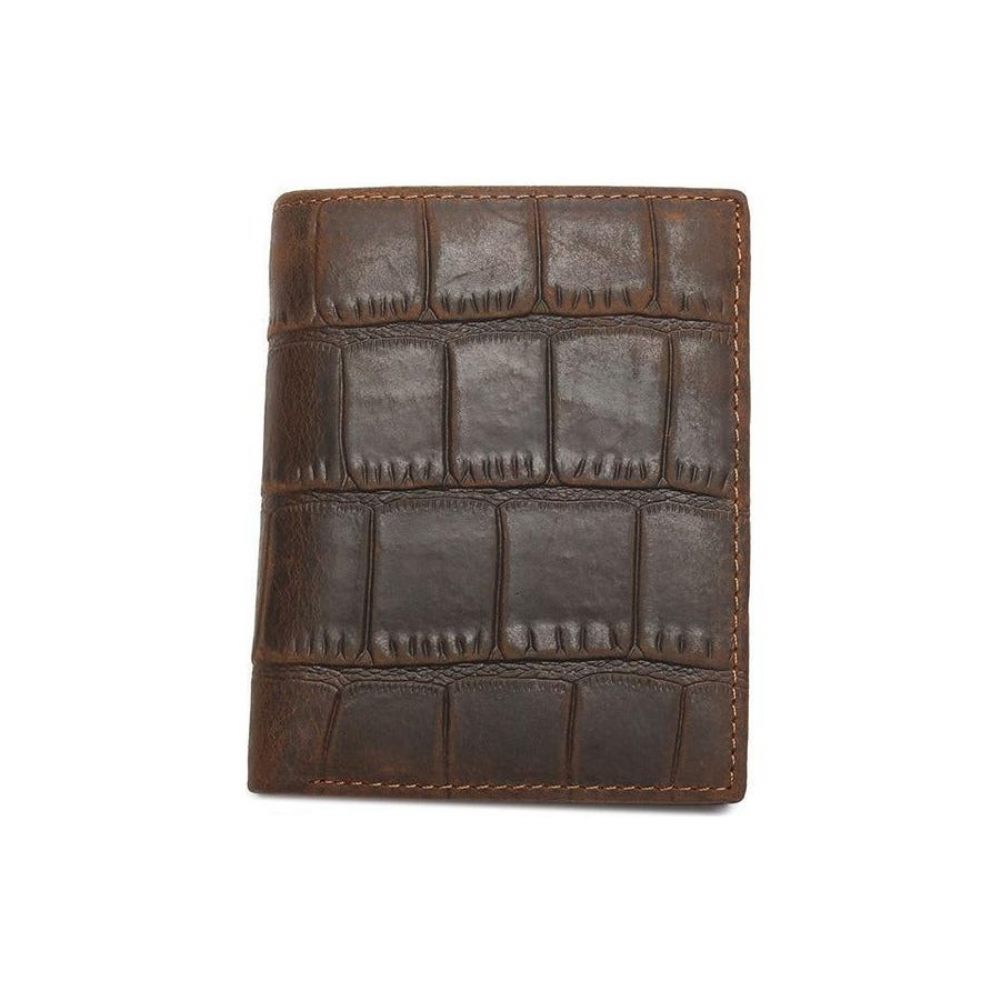 Portefeuilles Pour Hommes Luxe Cuir Crocodile Motif Exotique Courts - Café Vertical