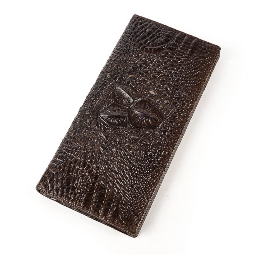 Portefeuilles Pour Hommes Luxe Cuir Crocodile Motif Exotique Longs - Café 3