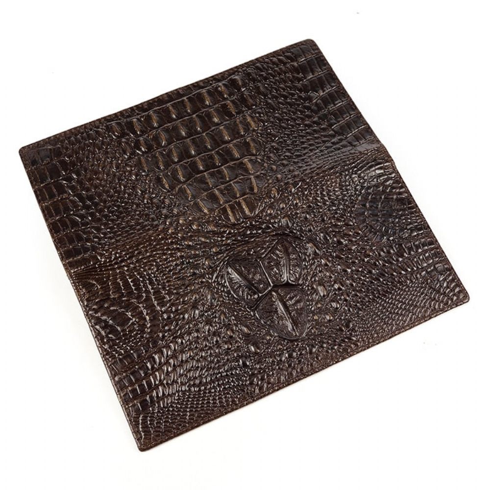 Portefeuilles Pour Hommes Luxe Cuir Crocodile Motif Exotique Longs - Café Horizontal 2