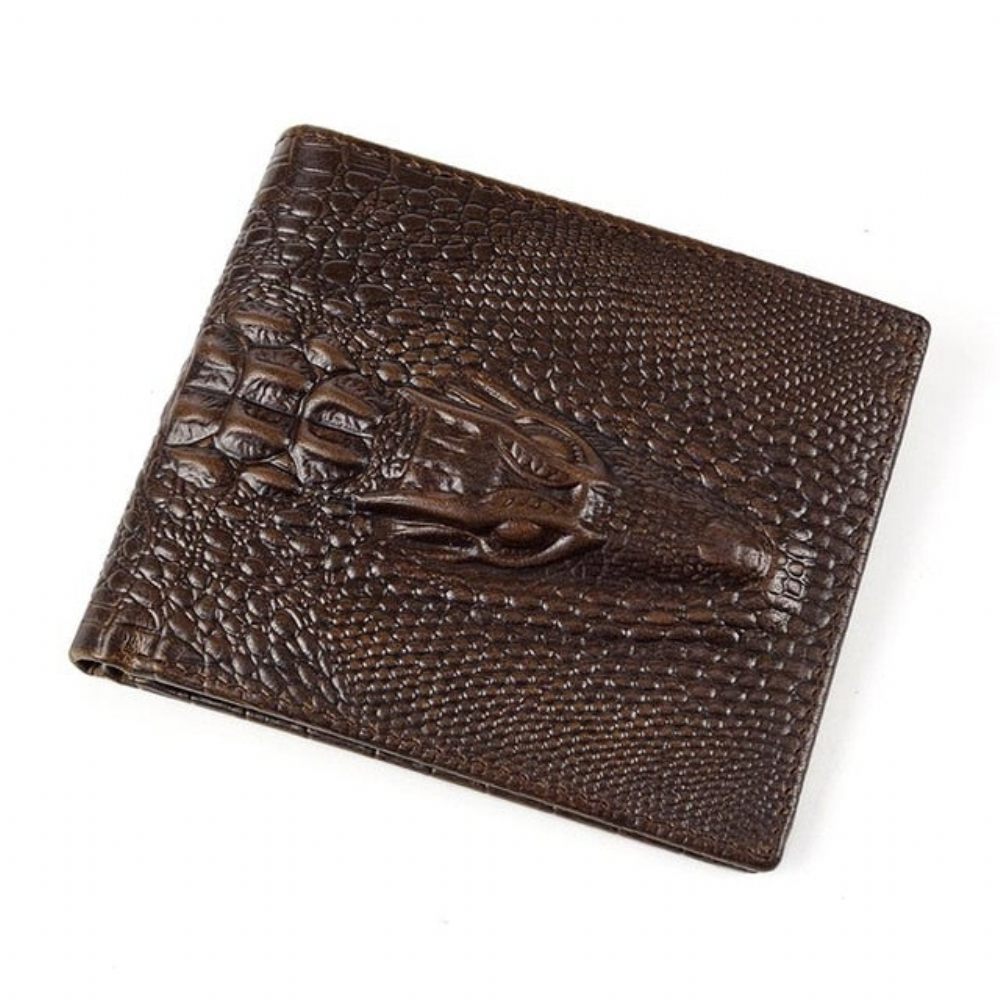 Portefeuilles Pour Hommes Luxe Cuir Crocodile Motif Exotique Longs - Café Horizontal 2