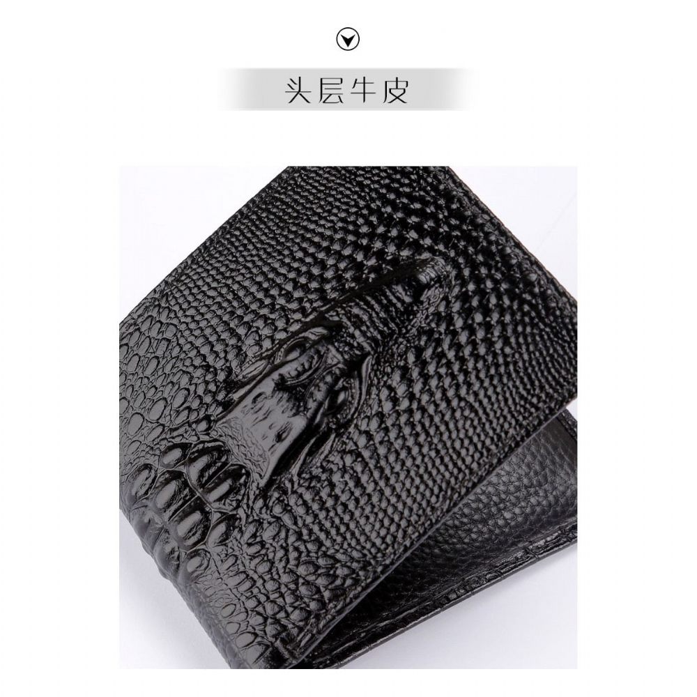 Portefeuilles Pour Hommes Porte-cartes Vintage Cuir Crocodile Luxe - Short Noir