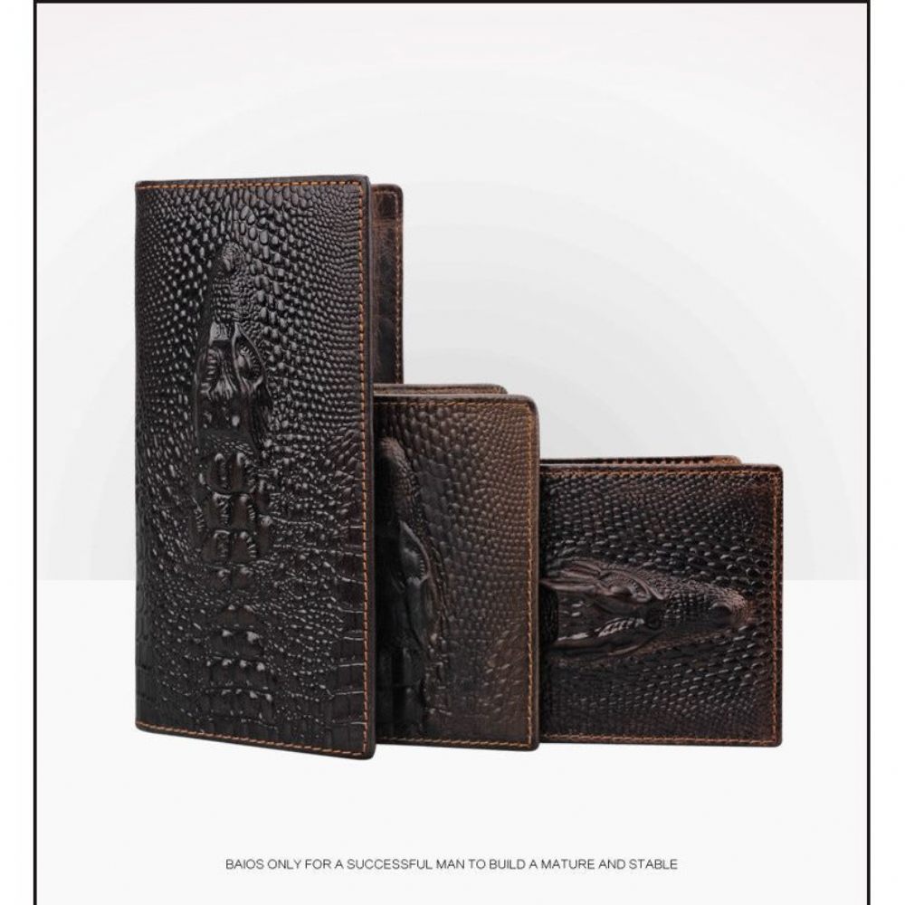 Portefeuilles Pour Hommes Portefeuille Court Luxe Peau Crocodile - Café Croc