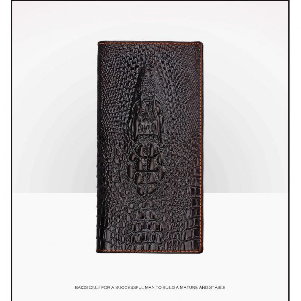 Portefeuilles Pour Hommes Portefeuille Court Luxe Peau Crocodile - Café Horizontal