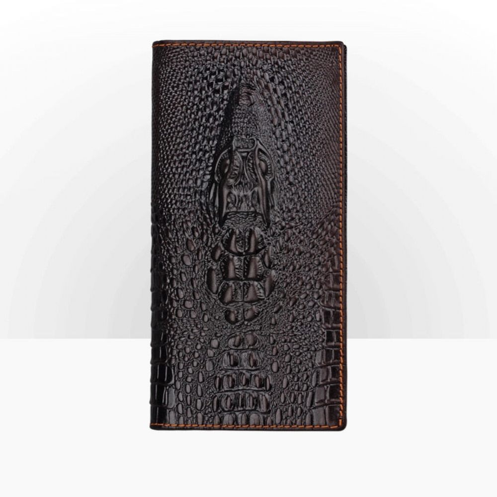 Portefeuilles Pour Hommes Portefeuille Court Luxe Peau Crocodile - Café Vertical