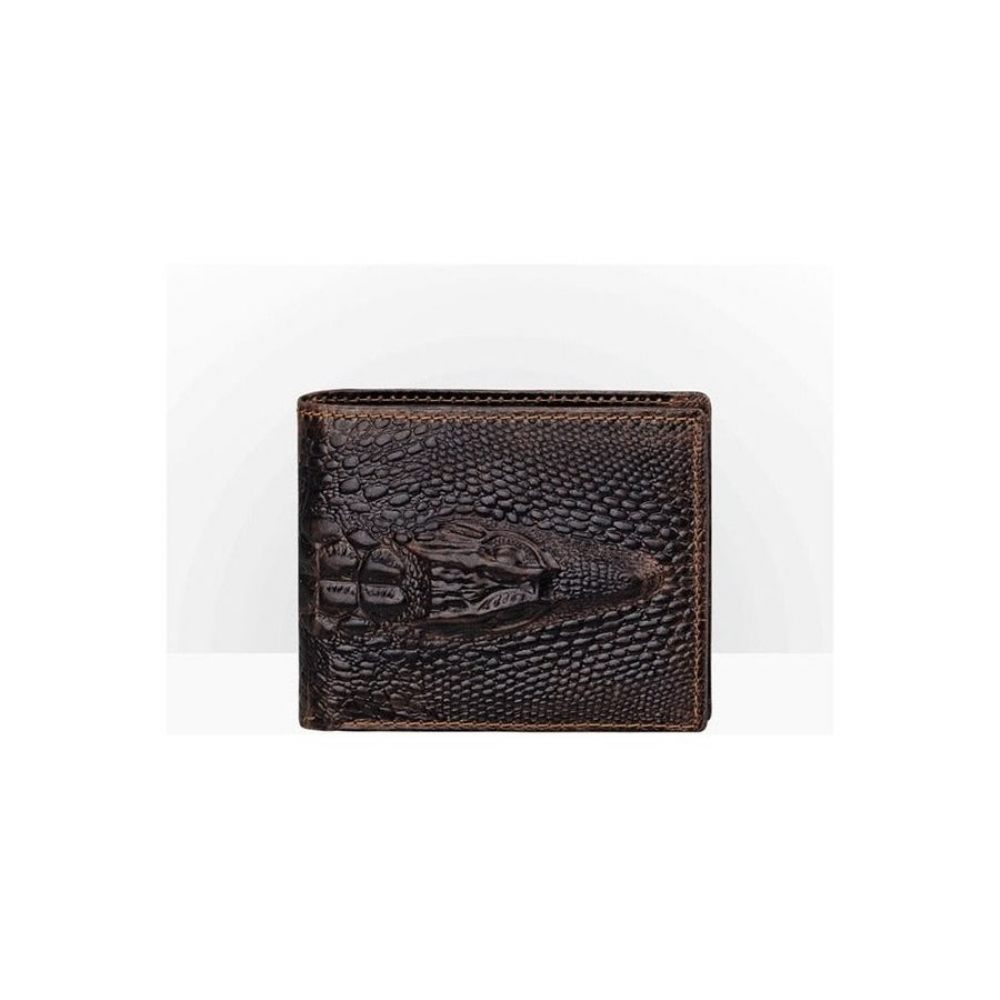 Portefeuilles Pour Hommes Portefeuille Court Luxe Peau Crocodile - Café Vertical