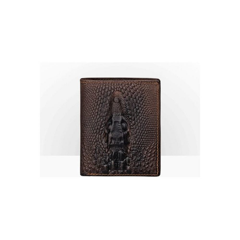 Portefeuilles Pour Hommes Portefeuille Court Luxe Peau Crocodile - Café Vertical