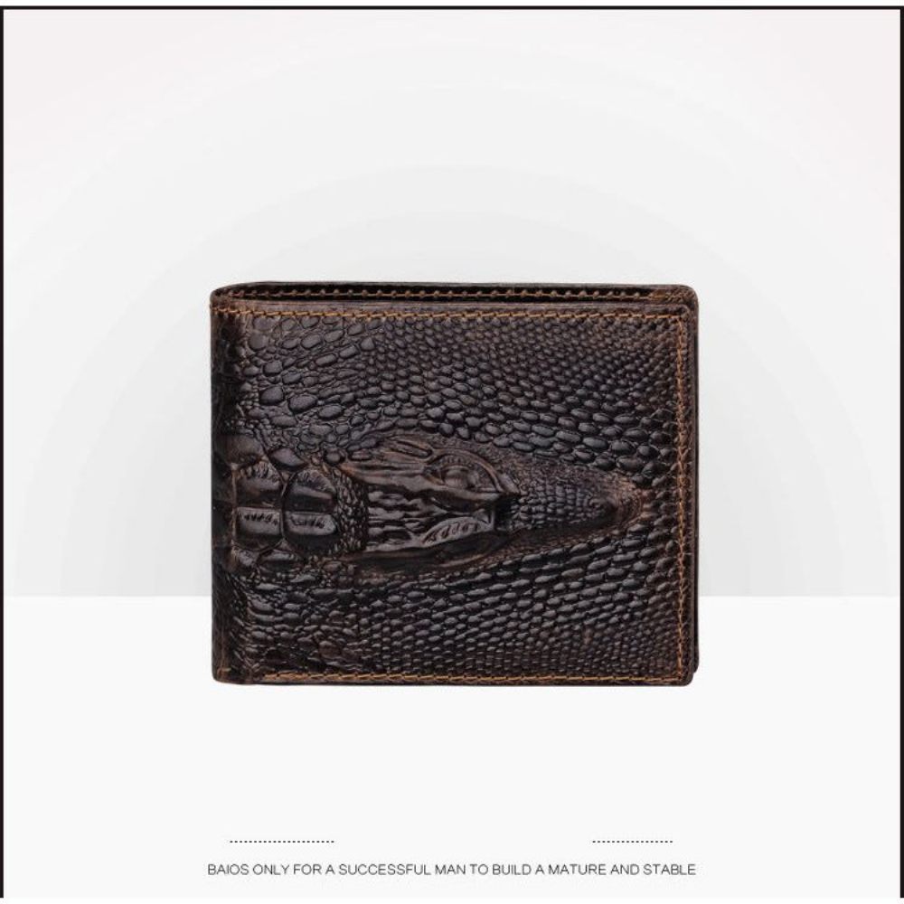 Portefeuilles Pour Hommes Portefeuille Court Luxe Peau Crocodile - Café Mat