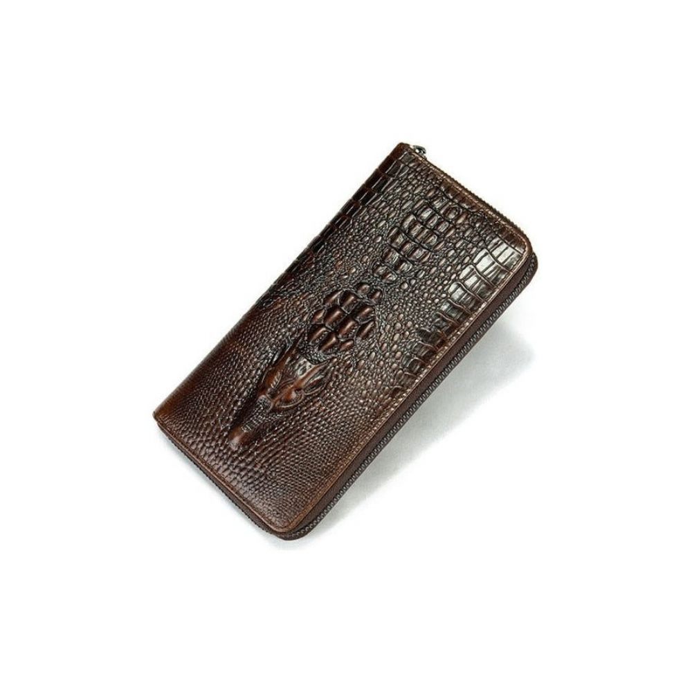 Portefeuilles Pour Hommes Portefeuille D'embrayage Cuir Crocodile Luxe Relief - Café