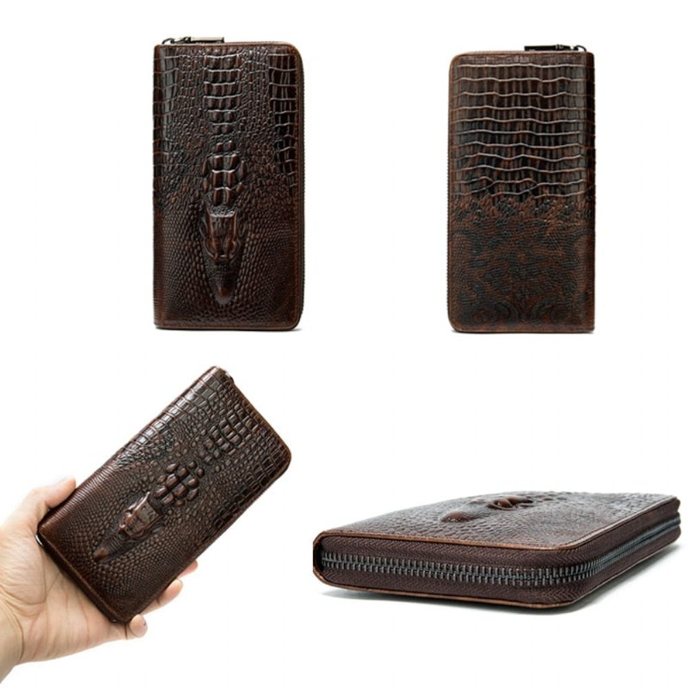 Portefeuilles Pour Hommes Portefeuille D'embrayage Cuir Crocodile Luxe Relief - Café