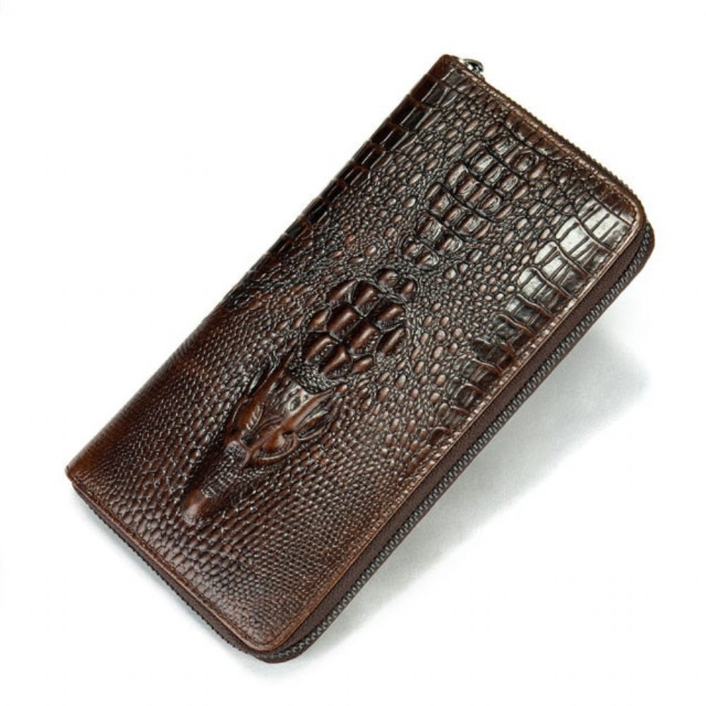 Portefeuilles Pour Hommes Portefeuille D'embrayage Cuir Crocodile Luxe Relief - Café