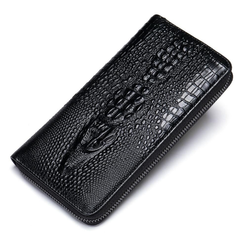 Portefeuilles Pour Hommes Portefeuille D'embrayage Cuir Crocodile Luxe Relief - Noir