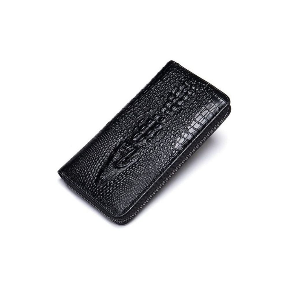 Portefeuilles Pour Hommes Portefeuille D'embrayage Cuir Crocodile Luxe Relief - Noir