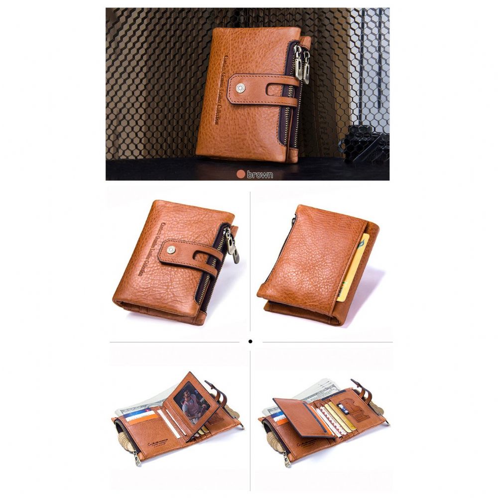 Portefeuilles Pour Hommes Portefeuille À Fermeture Éclair Cuir Véritable Luxvintage - Marron