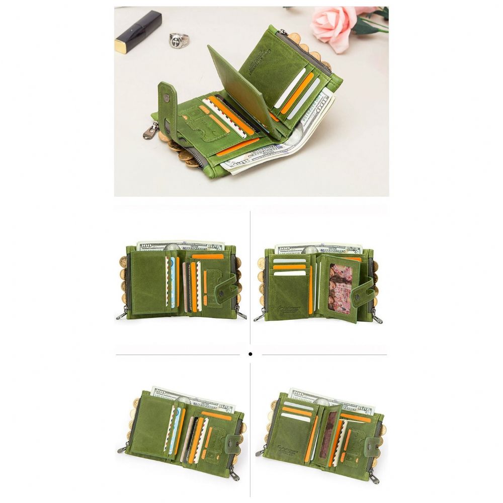 Portefeuilles Pour Hommes Portefeuille À Fermeture Éclair Cuir Véritable Luxvintage - Vert