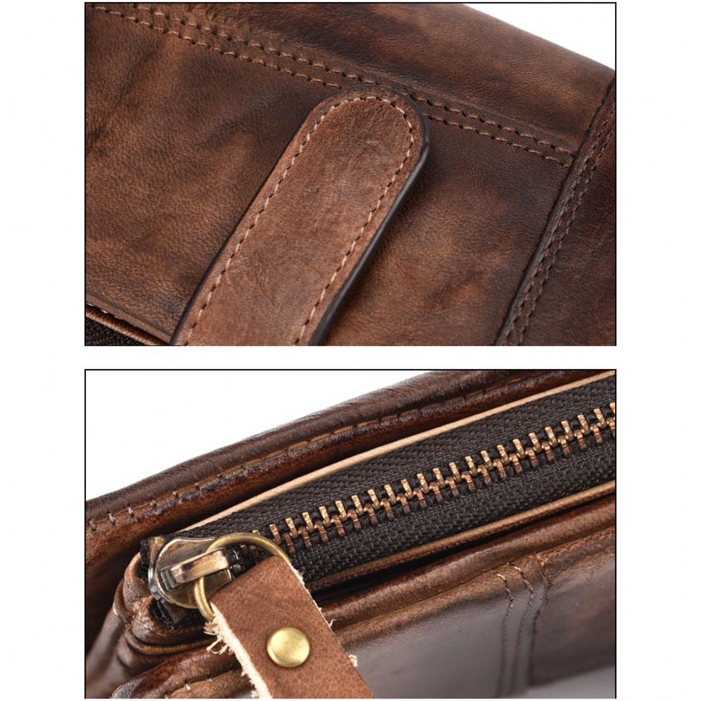 Portefeuilles Pour Hommes Portefeuille Long Luxe Cuir Vintage Rfid - Café