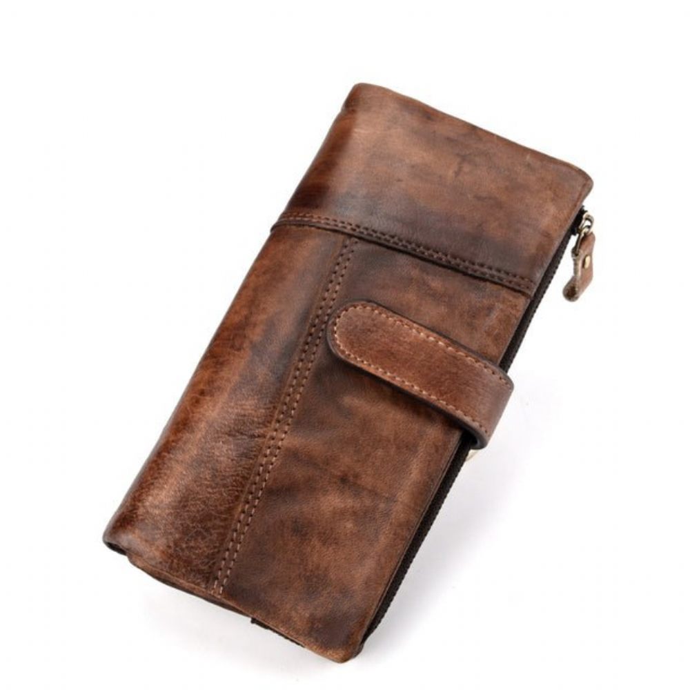 Portefeuilles Pour Hommes Portefeuille Long Luxe Cuir Vintage Rfid - Café