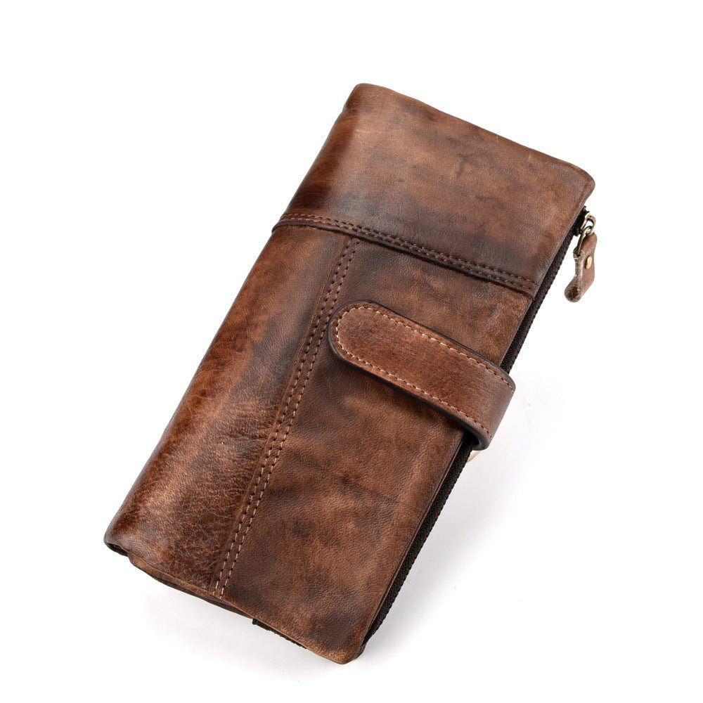 Portefeuilles Pour Hommes Portefeuille Long Luxe Cuir Vintage Rfid - Café