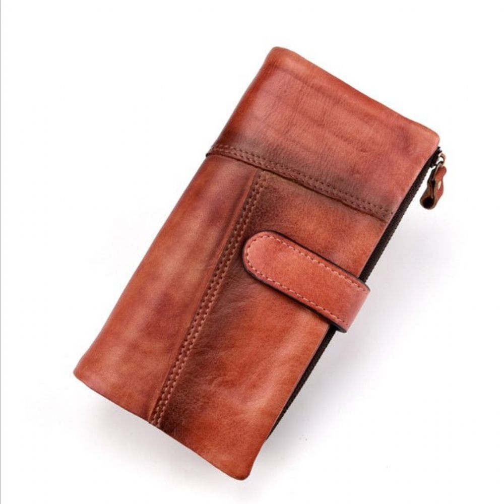 Portefeuilles Pour Hommes Portefeuille Long Luxe Cuir Vintage Rfid - Rouge