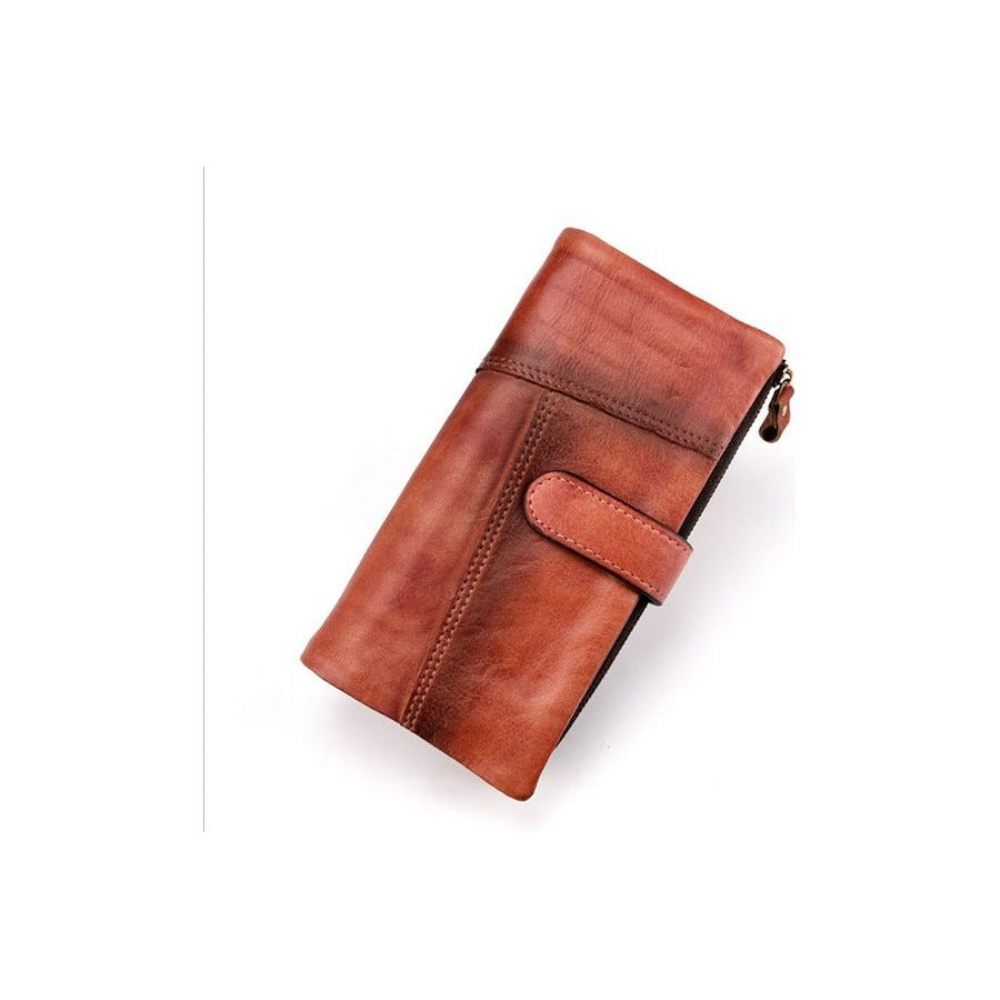 Portefeuilles Pour Hommes Portefeuille Long Luxe Cuir Vintage Rfid - Rouge