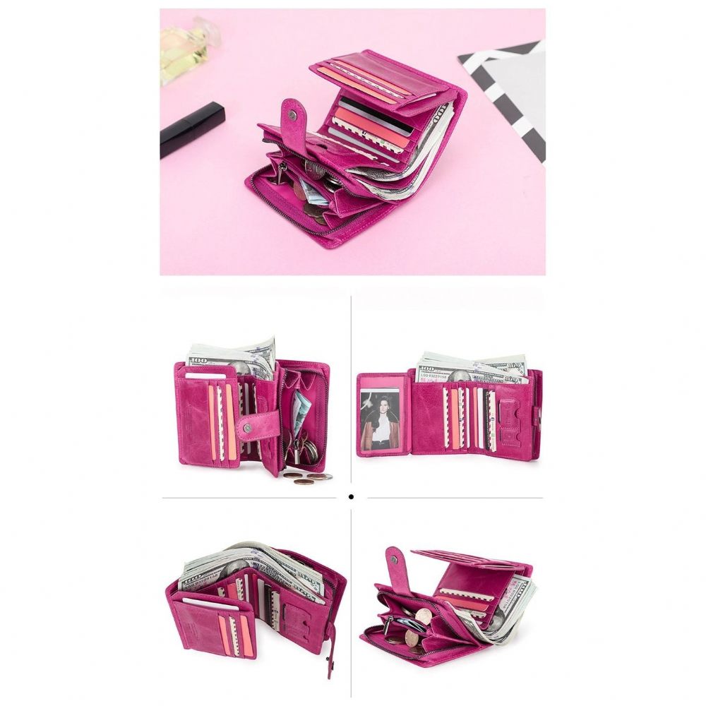 Portefeuilles Pour Hommes Portefeuille À Pochette Courte Fermeture Éclair Rfid - Rose