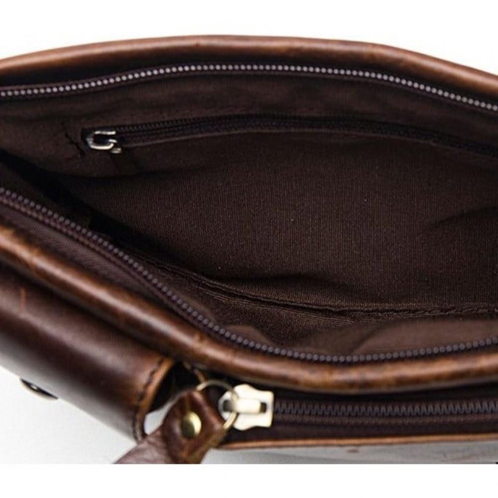 Portefeuilles Pour Hommes Sac Taille Voyage Forme D'oreiller Cuir Exotique Luxe - Café