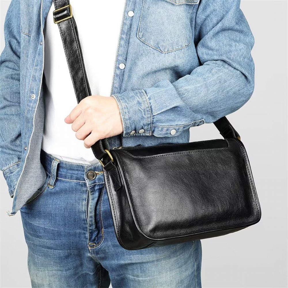 Sacs À Bandoulière Pour Hommes Cabas Cuir Raffiné Regal - Noir1