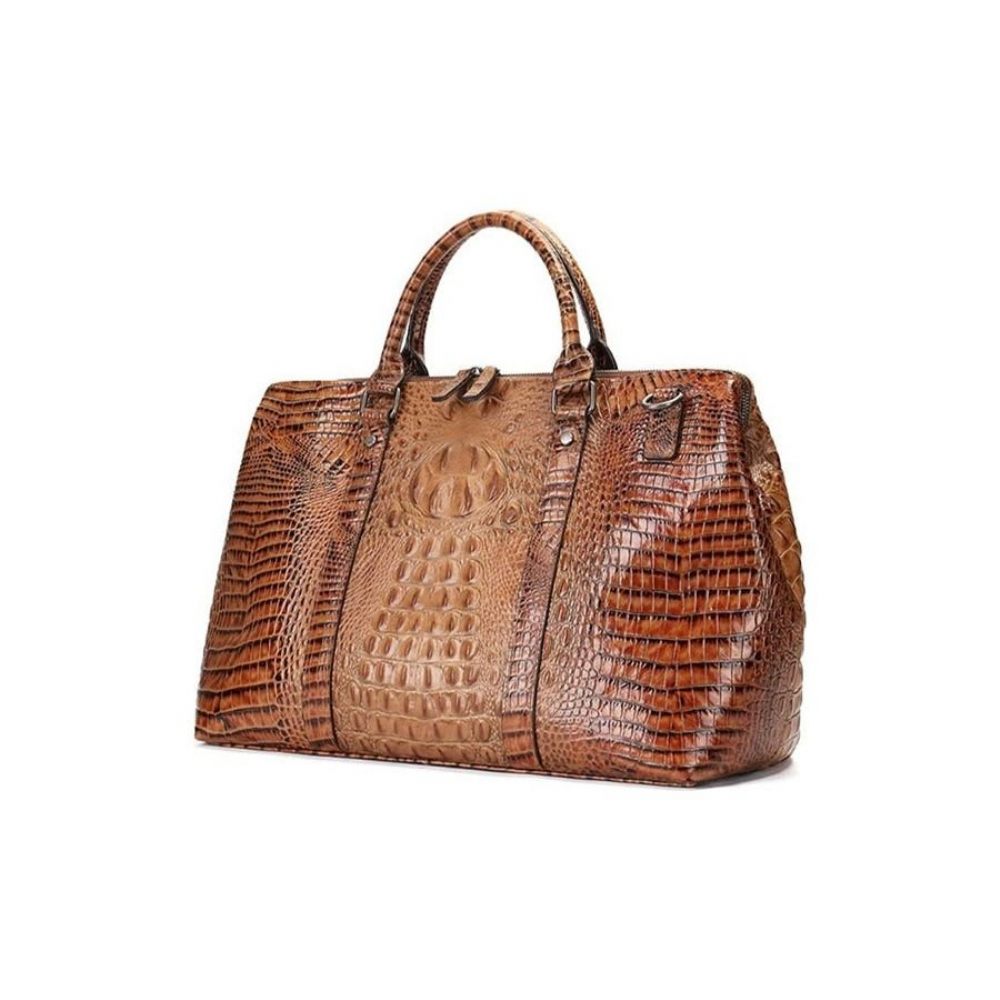 Sacs À Bandoulière Pour Hommes Duffle Voyage Cuir Crocodile Exotique - Café