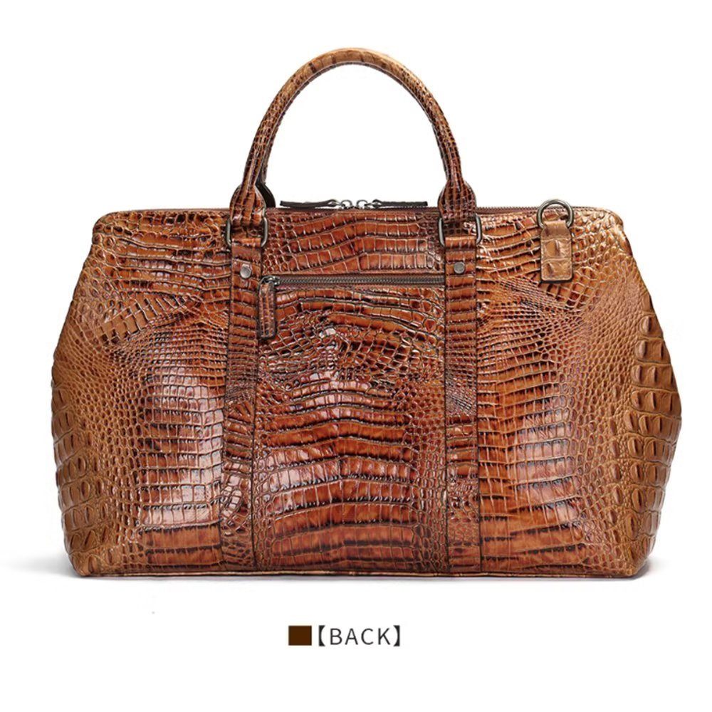 Sacs À Bandoulière Pour Hommes Duffle Voyage Cuir Crocodile Exotique - Café