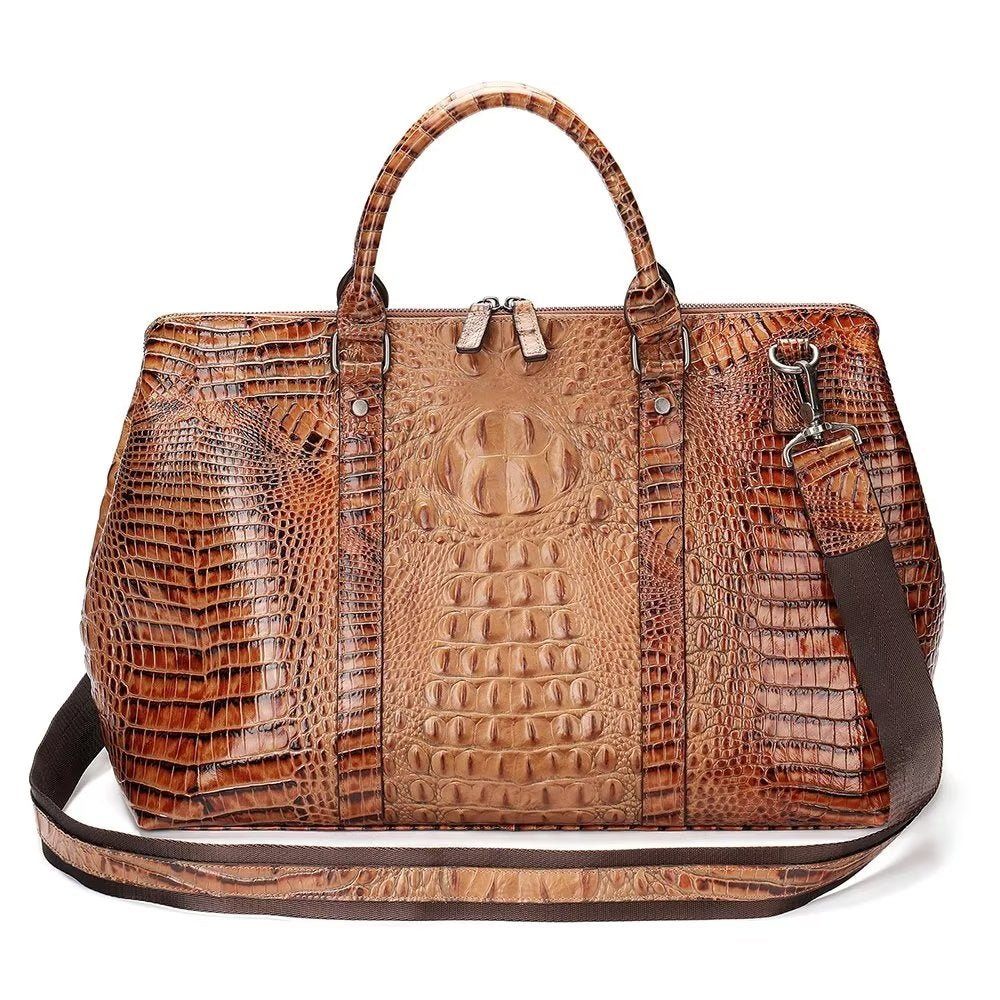 Sacs À Bandoulière Pour Hommes Duffle Voyage Cuir Crocodile Exotique - Café