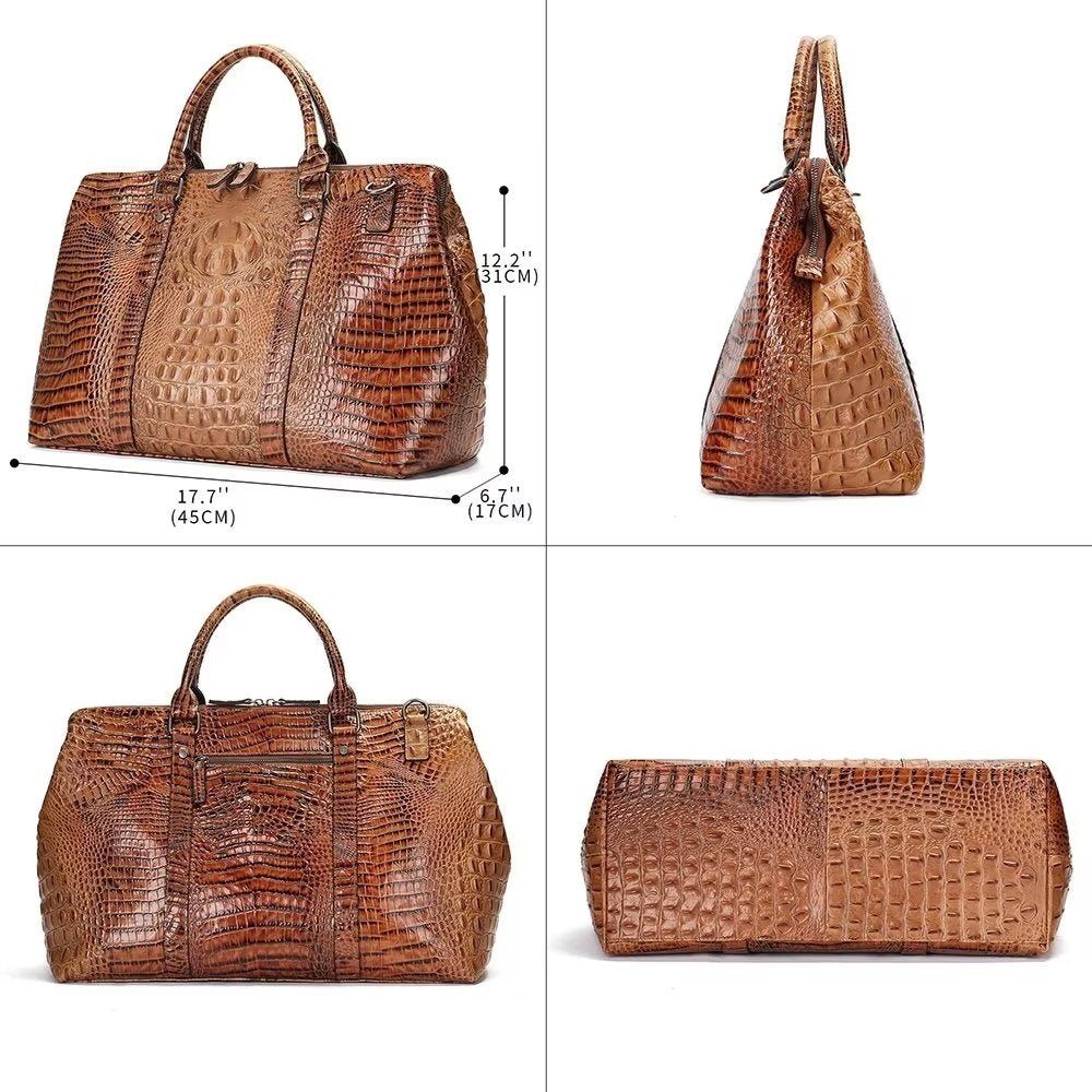 Sacs À Bandoulière Pour Hommes Duffle Voyage Cuir Crocodile Exotique - Café