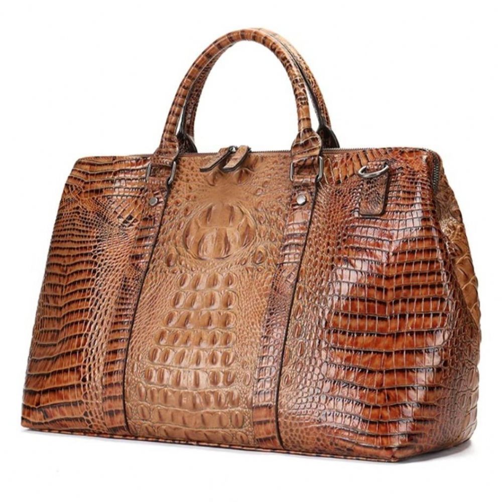 Sacs À Bandoulière Pour Hommes Duffle Voyage Cuir Crocodile Exotique - Café