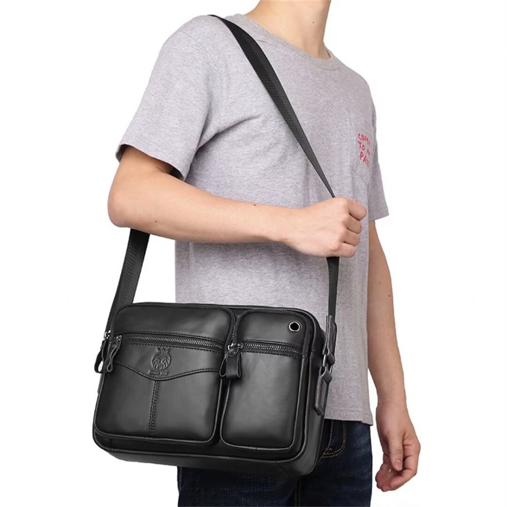 Sacs À Bandoulière Pour Hommes Élégant Fourre-tout Cuir Voyager - Noir