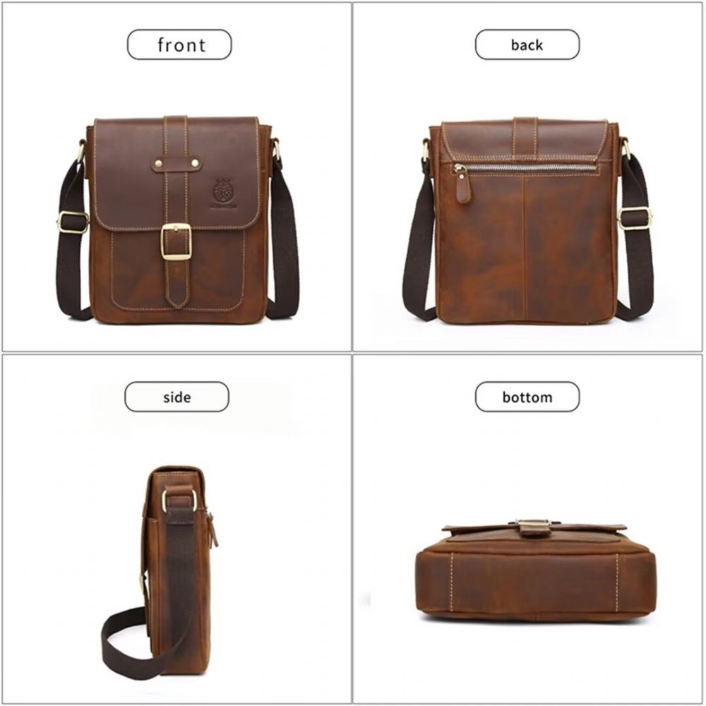 Sacs À Bandoulière Pour Hommes Noble Commuter Fourre-tout Cuir - Café