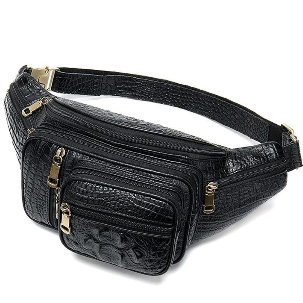 Sacs À Bandoulière Pour Hommes Pochette Ceinture Cuir Exquis Argent - Noir