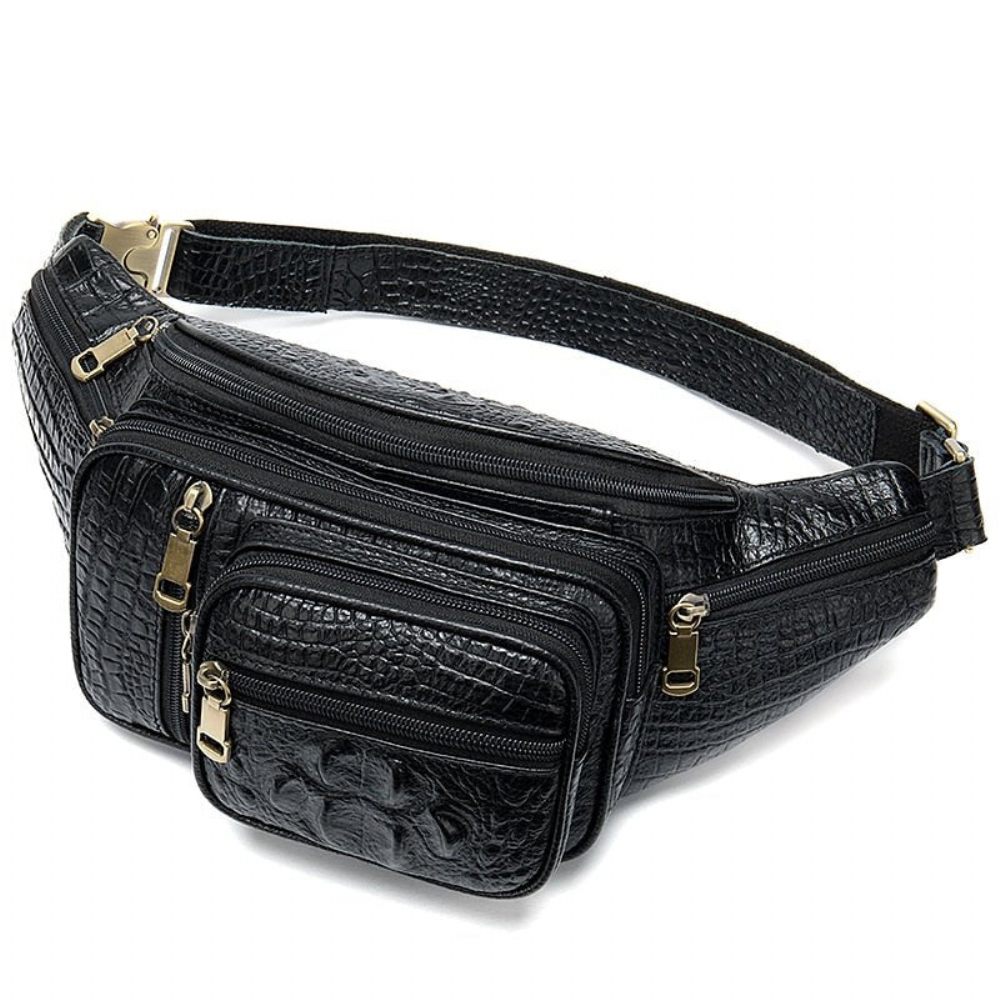 Sacs À Bandoulière Pour Hommes Pochette Ceinture Cuir Exquis Argent - Noir 3